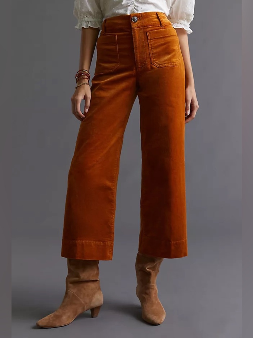 Maeve Colette Cropped Wide-Leg Corduroy Trousers